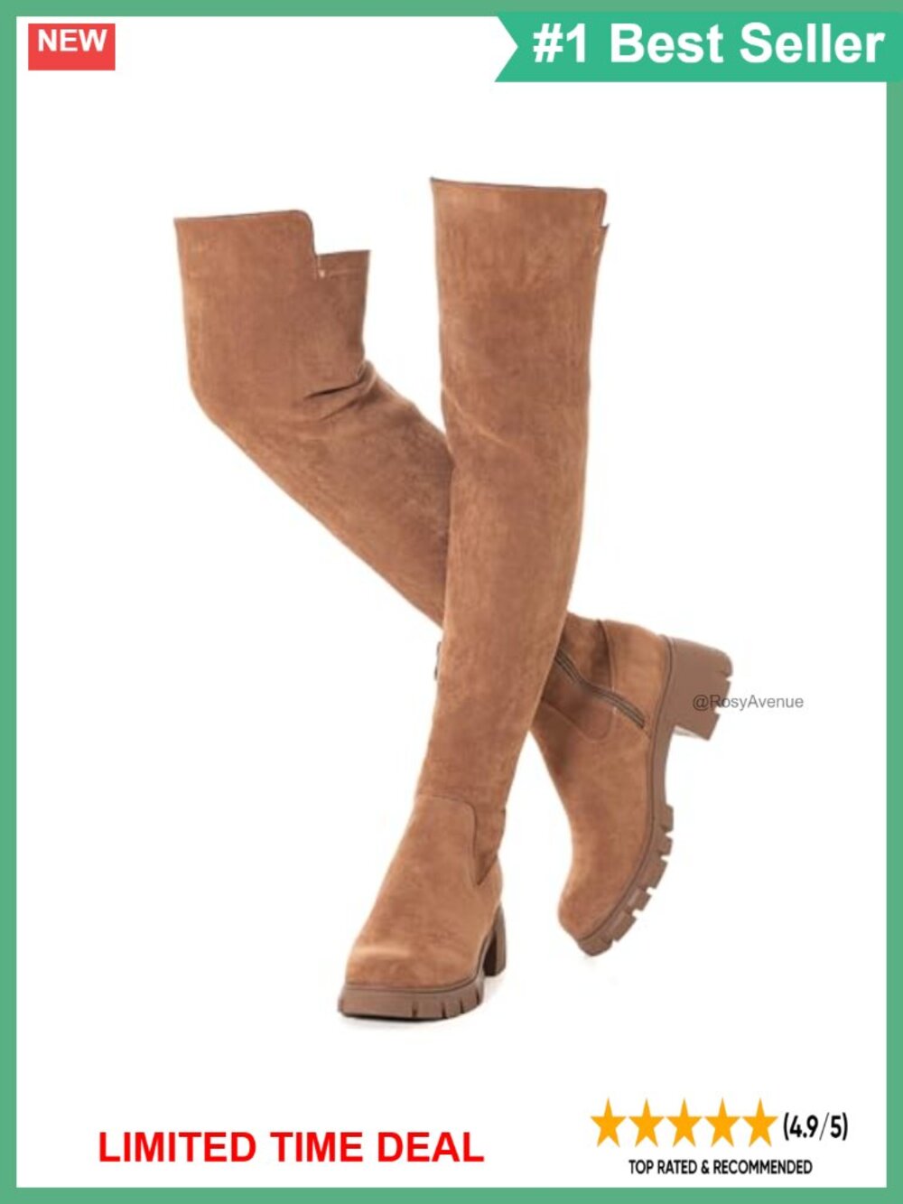 Over-the-Knee Combat Boots Faux Suede Platform Lug Sole Side Zip